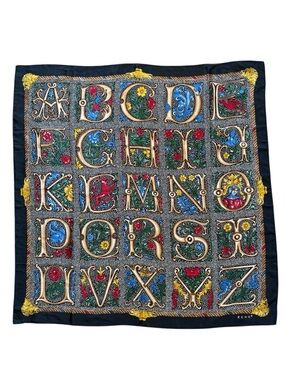 Vintage Echo Silk Polka Dot Alphabet Floral Square Scarf 31” x 31”